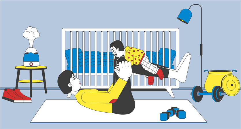 Moment de jeu parent-enfant dans la chambre de bébé  Illustration