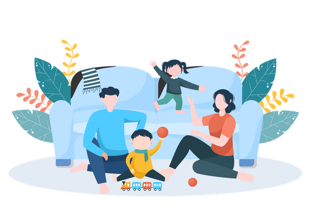 Temps en famille parents et enfants  Illustration