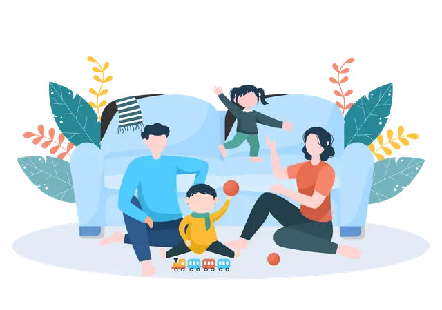 Temps en famille parents et enfants  Illustration