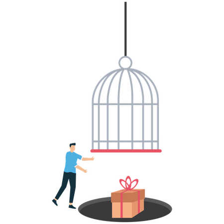 Tempting Trap – Man Attracted by Suspicious Gift  Illustration