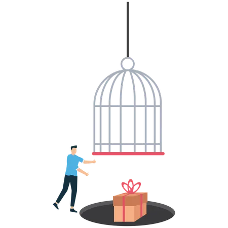 Tempting Trap – Man Attracted by Suspicious Gift  Illustration