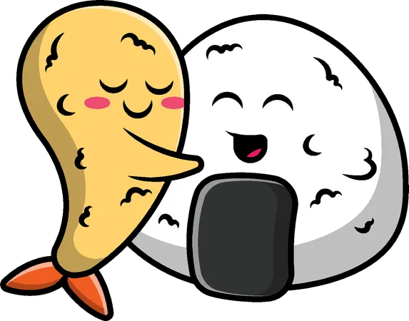 Tempura Hug Onigiri Mascot  Illustration