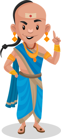 Best Premium Tenali Rama is happy and pointing his finger up Illustration  download in PNG & Vector format