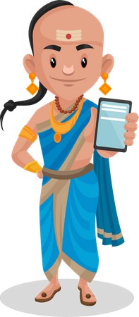Tenali Rama mostrando um telefone celular  Ilustração