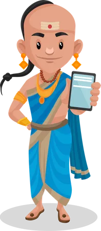 Tenali Rama mostrando um telefone celular  Ilustração