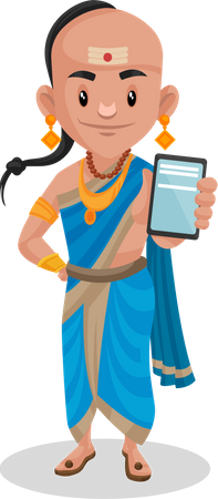 Tenali Rama showing a mobile phone  Illustration