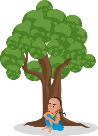 Tenali Ramakrishna está sentada debajo de un árbol.  Ilustración