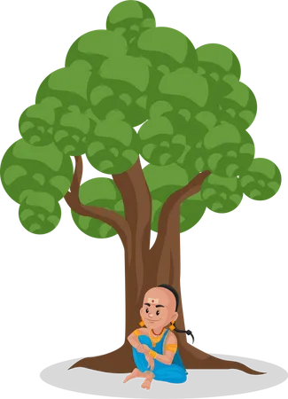Tenali Ramakrishna está sentada debajo de un árbol.  Ilustración