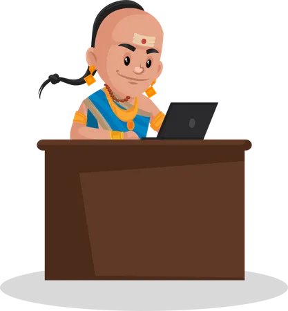 Tenali Ramakrishna está trabalhando em um laptop  Ilustração