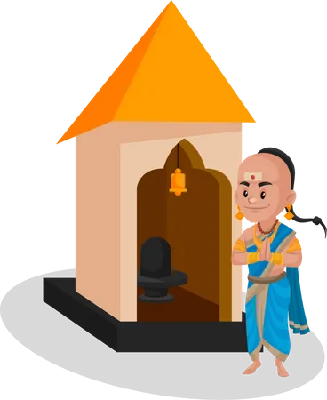 Tenali Ramakrishna is standing at the shiv temple with greet hands  Illustration