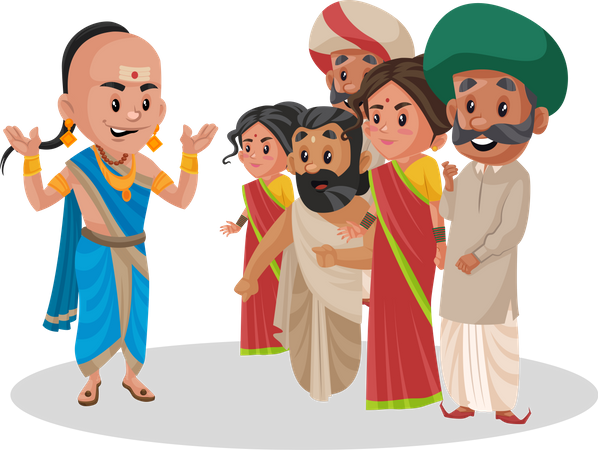 Best Premium Tenali Ramakrishna is talking with people Illustration  download in PNG & Vector format