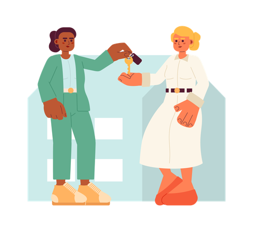 Tenant landlord handing over key  Illustration