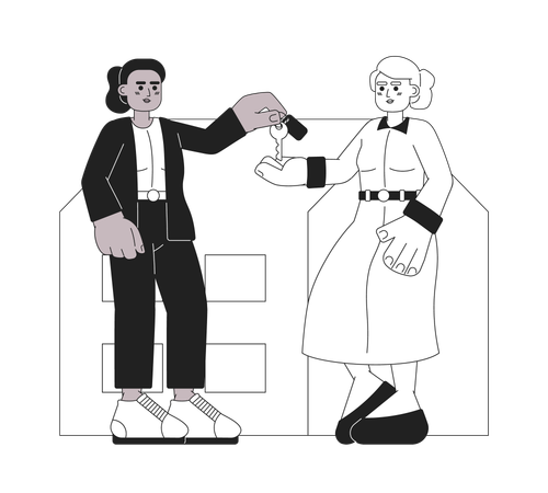 Tenant landlord handing over key Illustration