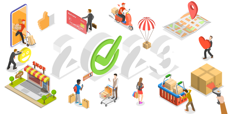 Tendances du commerce électronique pour la nouvelle année 2023  Illustration