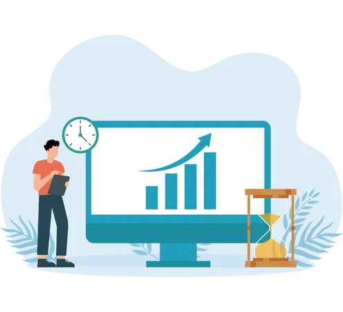 Tendencia de aumento del mercado mostrada por empleado en reunión  Ilustración