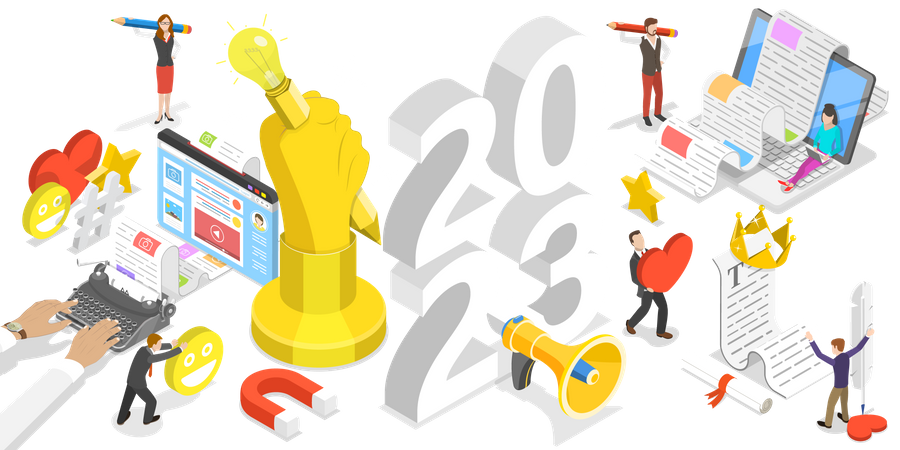 Tendencias de blogs del año nuevo 2023  Ilustración