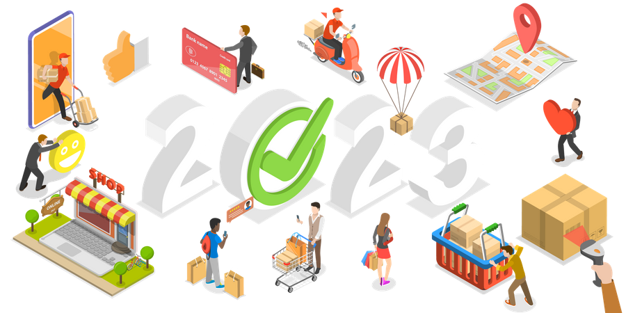 Tendencias del comercio electrónico en el nuevo año 2023  Ilustración