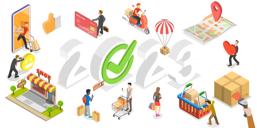 Tendências do comércio eletrônico no ano novo de 2023  Ilustração