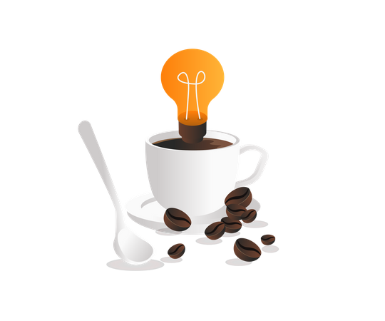 Tener una idea con una taza de café.  Ilustración