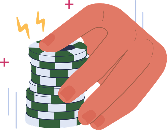 Mano che tiene le fiches del casinò mentre si assume il rischio del casinò  Illustration