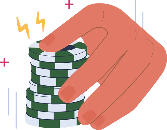 Mano che tiene le fiches del casinò mentre si assume il rischio del casinò  Illustration