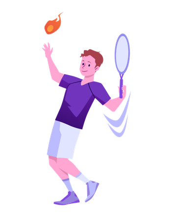 Jugador de tenis con raqueta hace lanzamiento de pelota  Ilustración
