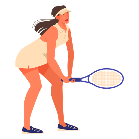 Tenista feminina segurando uma raquete  Ilustração