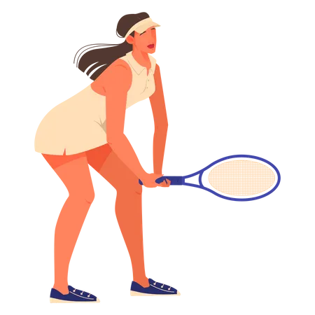 Tenista feminina segurando uma raquete  Ilustração