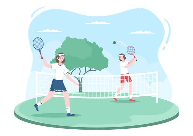 Jugadoras de tenis jugando  Ilustración