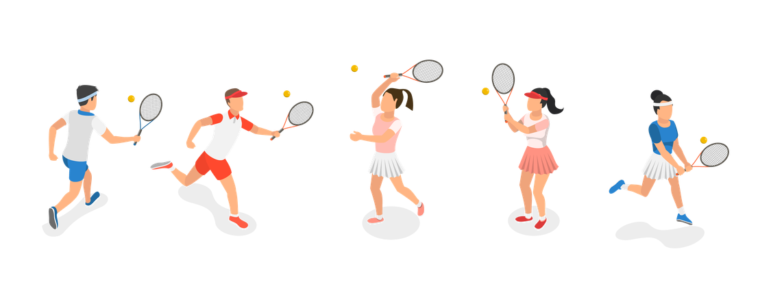 Tenistas jugando tenis  Ilustración