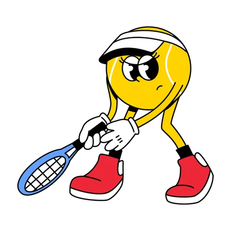 Tennis Ball Mascot Preparing for Match  Illustration