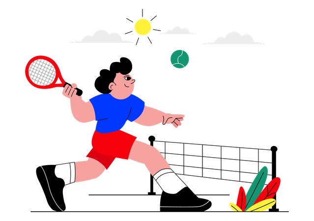 Tennis Player Holding a Racket with a Ball on the Court  Illustration