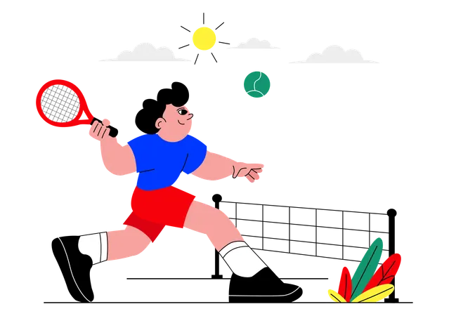 Tennis Player Holding a Racket with a Ball on the Court  Illustration