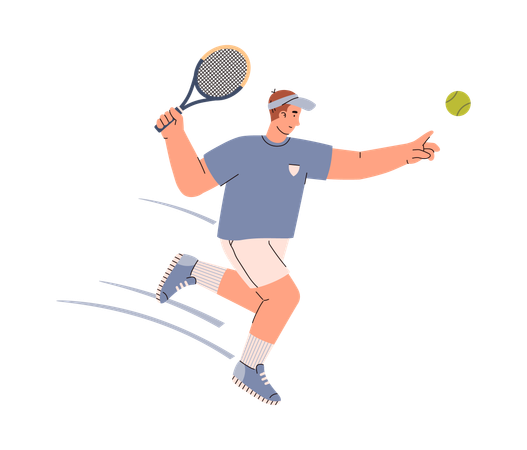 Tennis player man with racket hits the ball  イラスト
