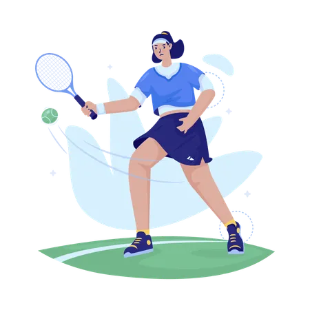 Flat Design Of Female Tennis Player In Action Hitting The Ball Illustration
