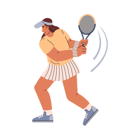 Tennis player young woman sports uniform is preparing to hit the ball with a racket  Illustration