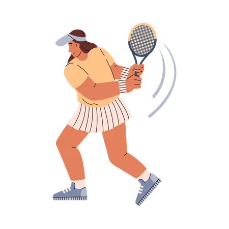 Tennis Player Young Woman In Sports Uniform Is Preparing To Hit The Ball With A Racket Take A Serve Vector Illustration In Doodle Disproportionate Characters Isolated Workout Playing Tennis Illustration