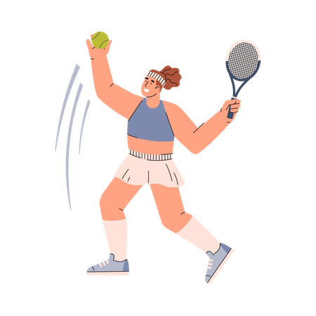 Tennis player young woman sports uniform serves the ball from the top serve with a racket  Illustration