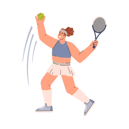 Tennis player young woman sports uniform serves the ball from the top serve with a racket  Illustration