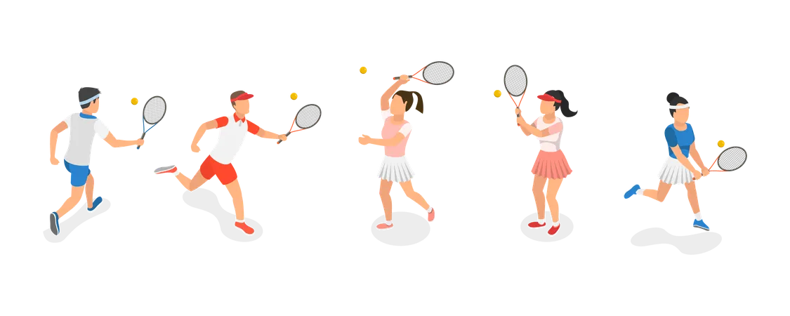 3 D Isometric Flat Vector Set Of Tennis Players Summer Sport Illustration