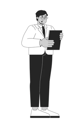 Tensed male tv show host holding clipboard  Illustration