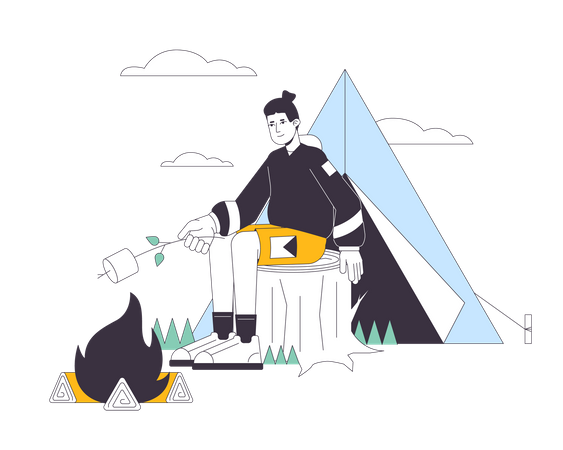 Tent camping with toasted marshmallow  Illustration