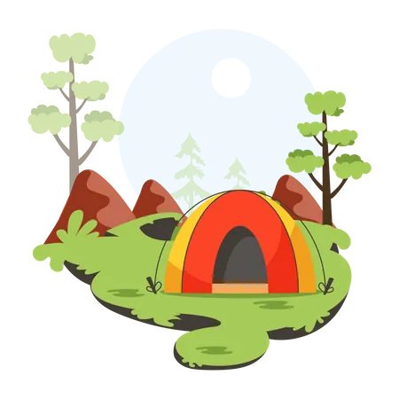 Eye Catchy Flat Illustration Of Forest Tent Illustration
