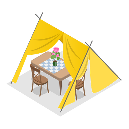 Tent with outdoor furniture  Illustration
