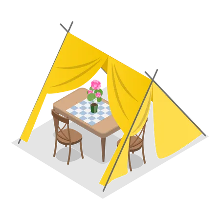 Tent with outdoor furniture  Illustration