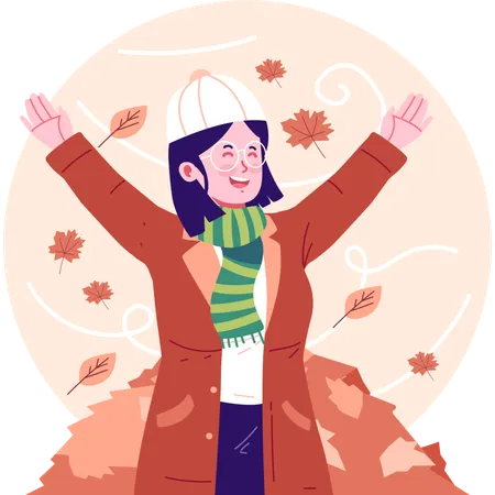 Femme heureuse en tenue d'automne  Illustration