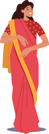Une femme indienne porte un sari rouge  Illustration