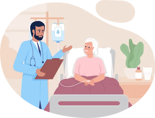 Terapeuta examinando a un paciente anciano en el hospital  Ilustración