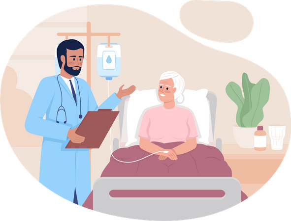Terapeuta examinando paciente idoso no hospital  Ilustração
