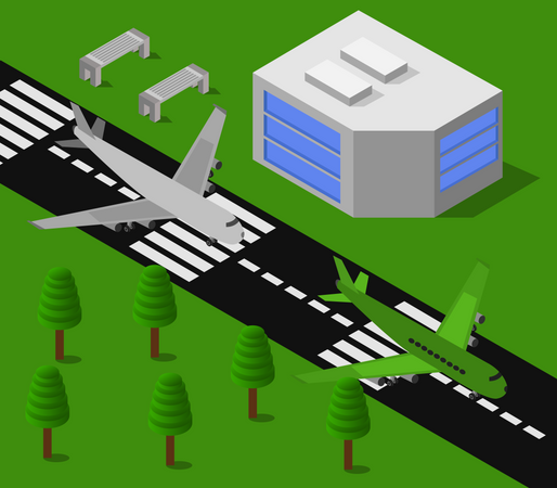 Terminal do aeroporto e pista  Ilustração